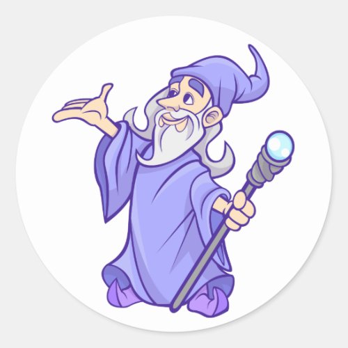 Magical purple wizard magician sorceress classic round sticker