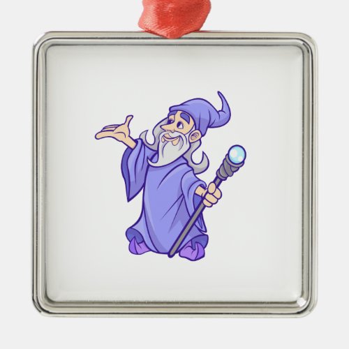 Magical purple wizard magician sorceress metal ornament