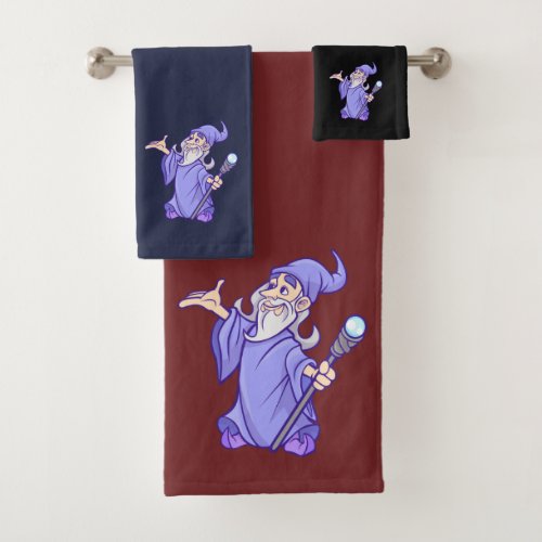 Magical purple wizard sorceress multi color bath towel set
