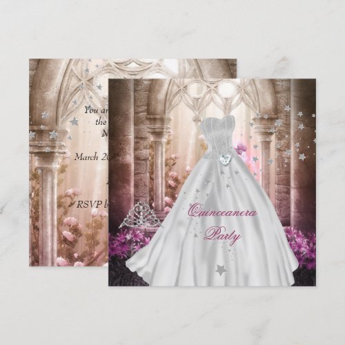 Magical Quinceanera 15th Pink Princess Party Custom Invite