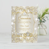 Magical Quinceanera carriage gold Beige Silver Invitation (Standing Front)
