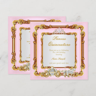 Magical Quinceanera Pink Gold Horse Carriage Invitation