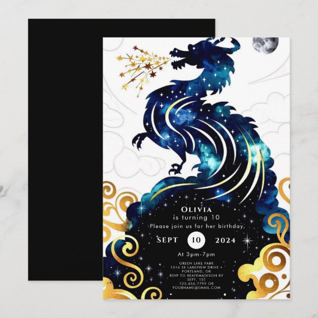 Magical Radiant Dragon Birthday Invitation (Front/Back)