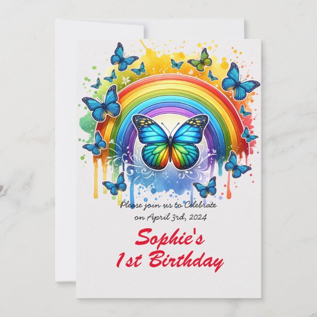 Magical Rainbow and butterflies - Birthday Party  Invitation (Front)