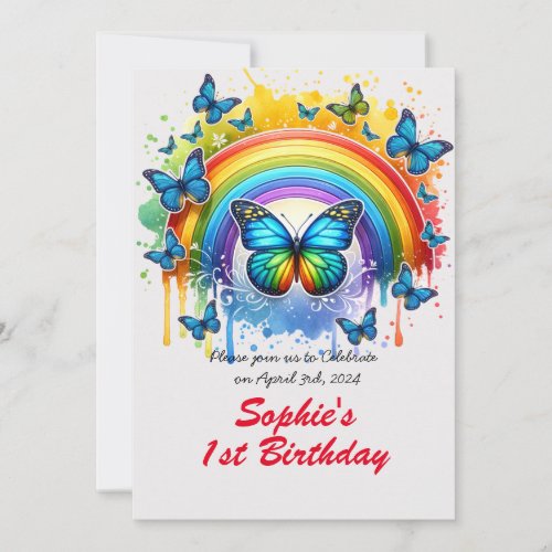 Magical Rainbow and butterflies _ Birthday Party  Invitation