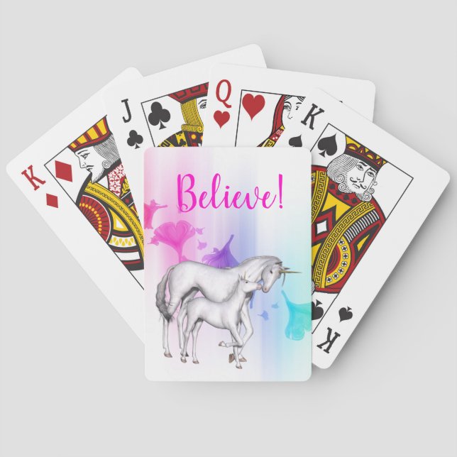 Magical Rainbow and Unicorn Mother and Baby Poker Cards (Back)