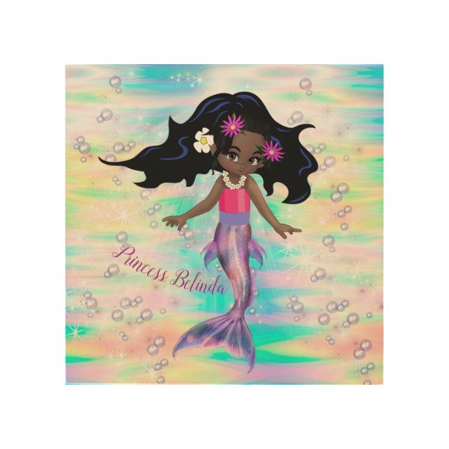 Magical Rainbow Baby Girl Mermaids Wood Wall Art (Front)