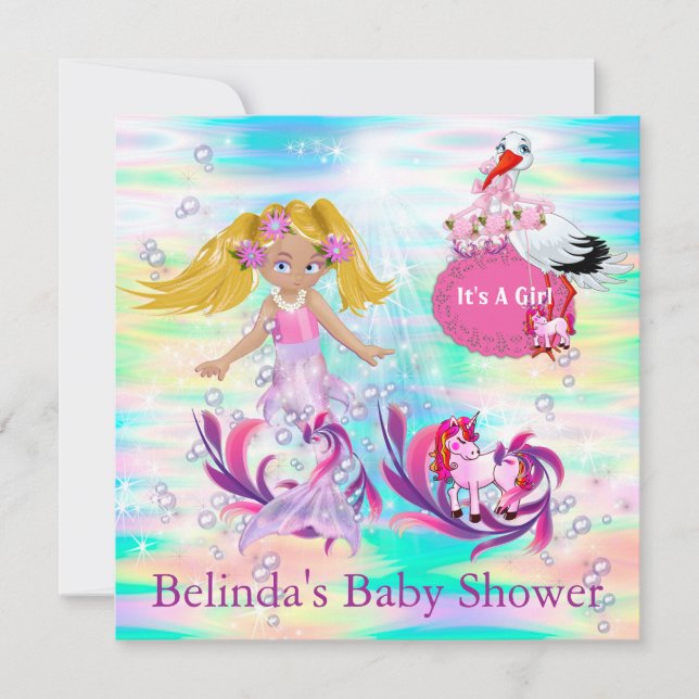 Magical Rainbow Baby Mermaids Note Card (Front)