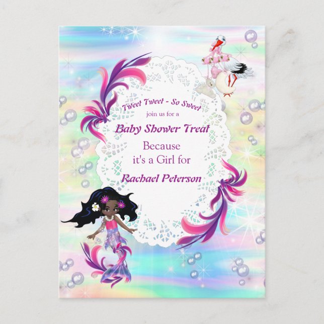Magical Rainbow Baby Mermaids Party Shower Postcard (Front)