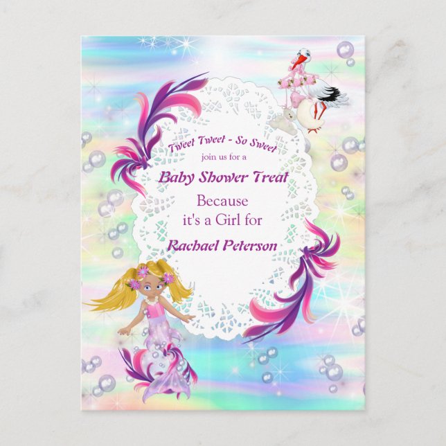 Magical Rainbow Baby Mermaids Party Shower Postcard (Front)