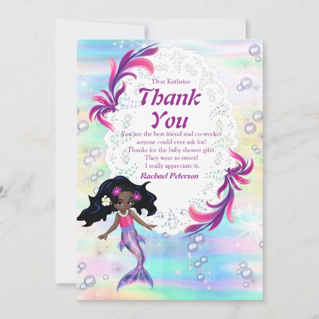 Magical Rainbow Baby Mermaids Thank You Card (Front)