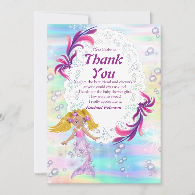 Magical Rainbow Baby Mermaids Thank You Card (Front)