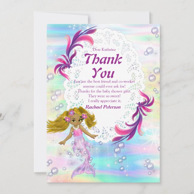 Magical Rainbow Baby Mermaids Thank You Card (Front)