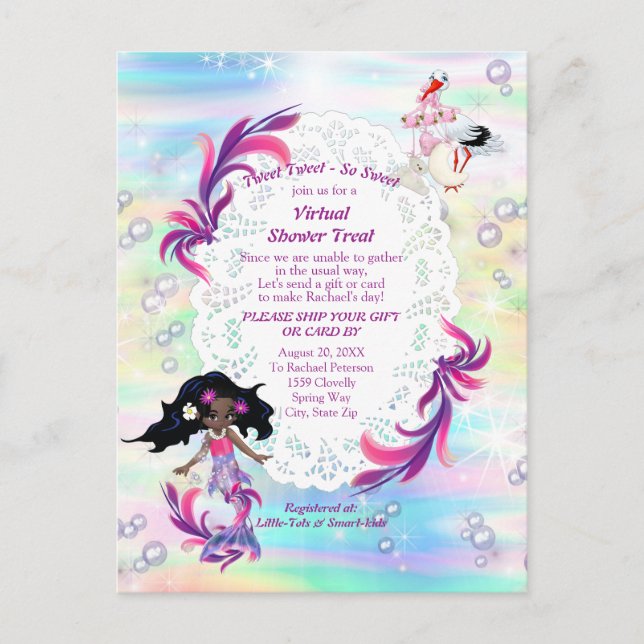 Magical Rainbow Baby Mermaids Virtual Shower Postcard (Front)