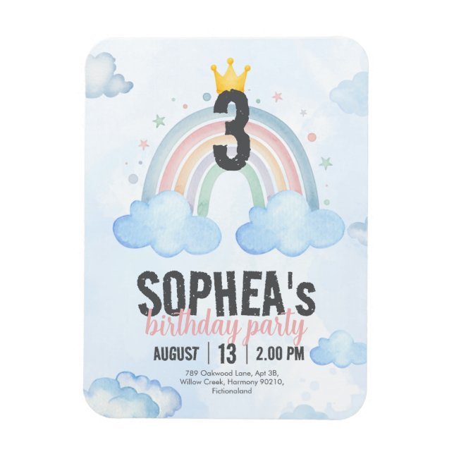 Magical Rainbow Birthday Invitation Magnet (Vertical)