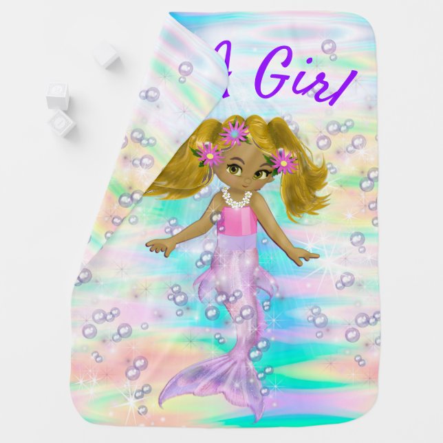Magical Rainbow Bubbles & Baby Mermaids Baby Blanket (In Situ)