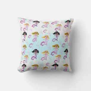Magical Rainbow Bubbles & Baby Mermaids Throw Pillow