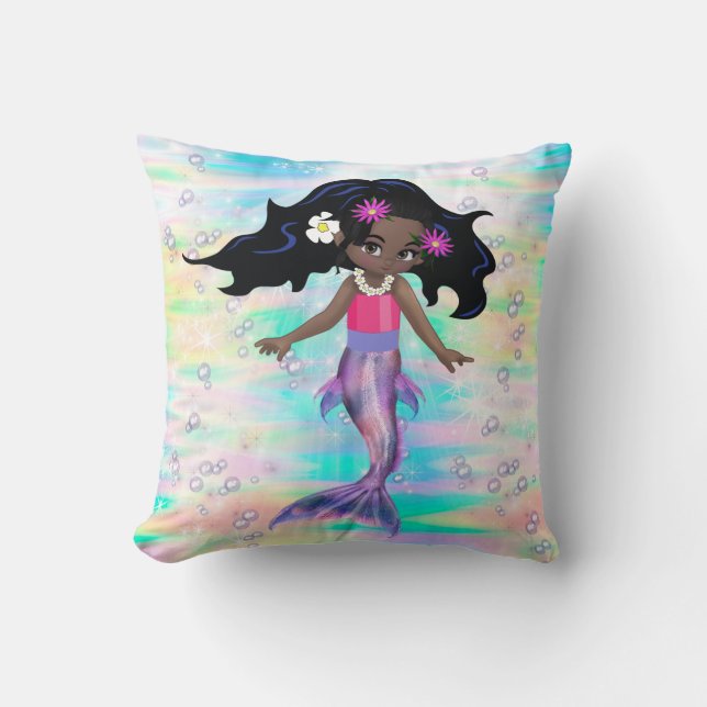 Magical Rainbow Bubbles & Baby Mermaids Throw Pillow (Front)