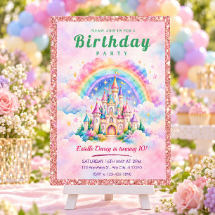 Magical Rainbow Castle 10th Birthday Invitation