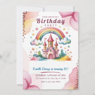 Magical Rainbow Castle 10th Birthday Invitation