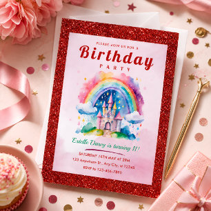 Magical Rainbow Castle Birthday Party for Girls Invitation