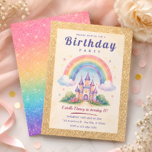 Magical Rainbow Castle Birthday Party for Girls Invitation
