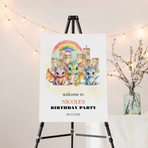 Magical Rainbow Castle Cute Baby Dragons Birthday Foam Board