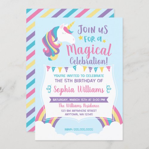 Magical Rainbow Cloud Unicorn Birthday Invitations