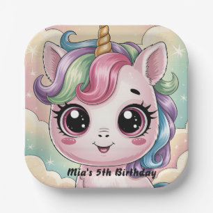 Magical Rainbow Cute Baby Unicorn Girls Birthday Paper Plates