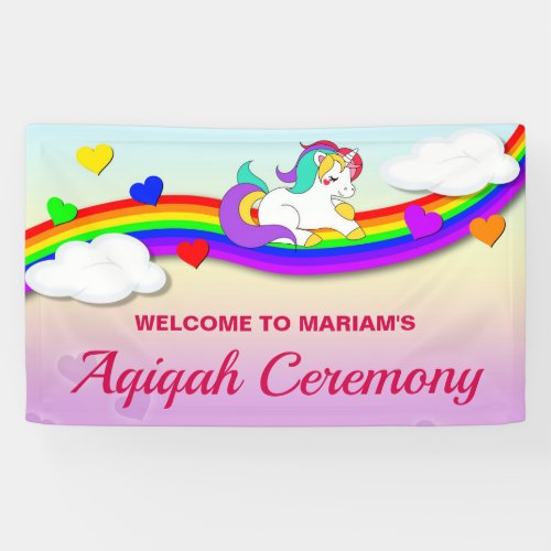 Magical Rainbow Cute Unicorn Aqiqah Banner