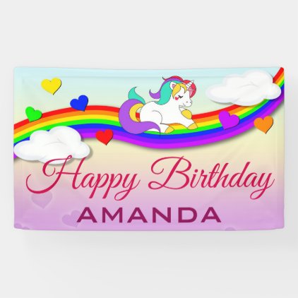 Magical Rainbow Cute Unicorn Birthday Party Banner