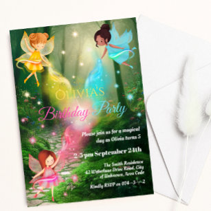Magical Rainbow Forest Fairy Girl Kid Birthday Invitation