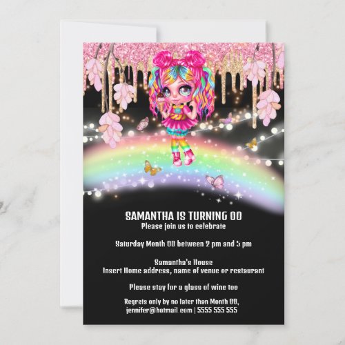 Magical rainbow girl fantasy glitter lights floral invitation