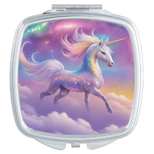 Magical Rainbow Glitter White Unicorn Sparkles Compact Mirror
