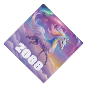 Magical Rainbow Glitter White Unicorn Sparkles Graduation Cap Topper