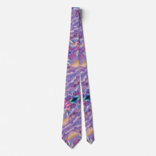 Magical Rainbow Glitter White Unicorn Sparkles Neck Tie