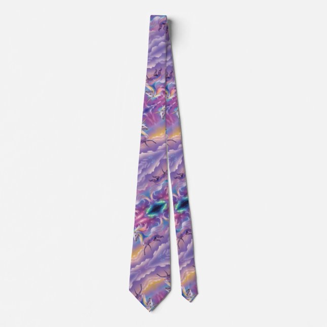 Magical Rainbow Glitter White Unicorn Sparkles Neck Tie (Front)