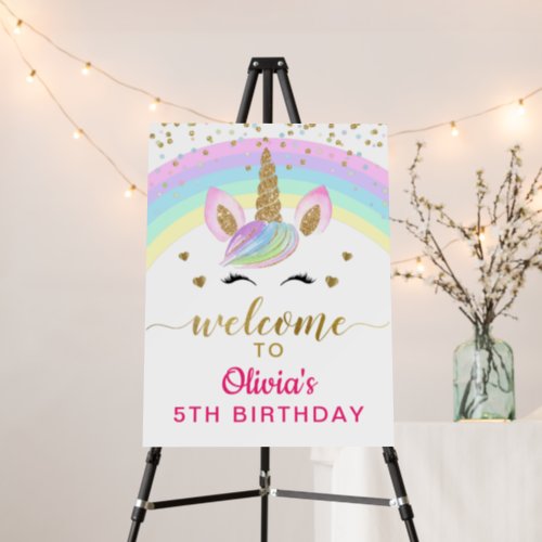 Magical Rainbow Gold Unicorn Birthday Welcome Foam Board