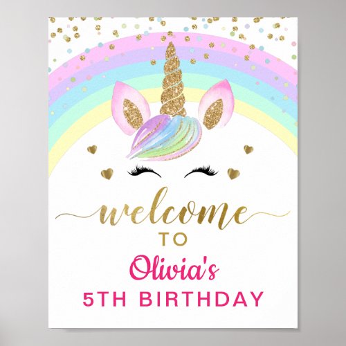 Magical Rainbow Gold Unicorn Birthday Welcome Sign