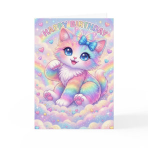 Magical Rainbow Kitten Children's Whimsical  Card