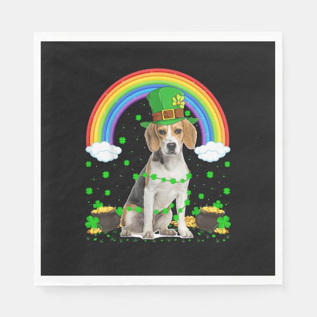 Magical Rainbow Leprechaun Beagle Dog St. Patrick' Napkins (Front)