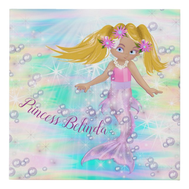 Magical Rainbow Mermaid Baby Girls Faux Canvas Print (Front)