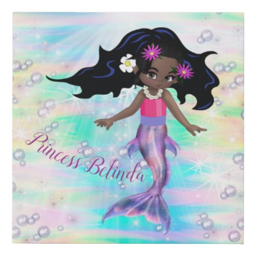 Magical Rainbow Mermaid Baby Girls Faux Canvas Print