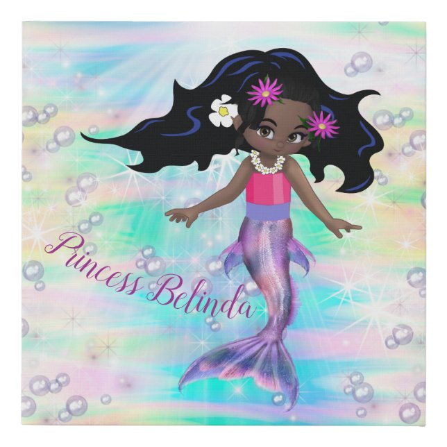 Magical Rainbow Mermaid Baby Girls Faux Canvas Print (Front)