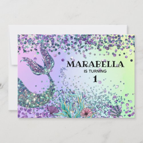 *~*  Magical Rainbow Mermaid&#39;s Tail Birthday   Invitation