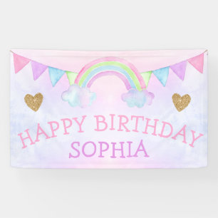 Magical Rainbow Pastel Girl Birthday Party Cute Banner