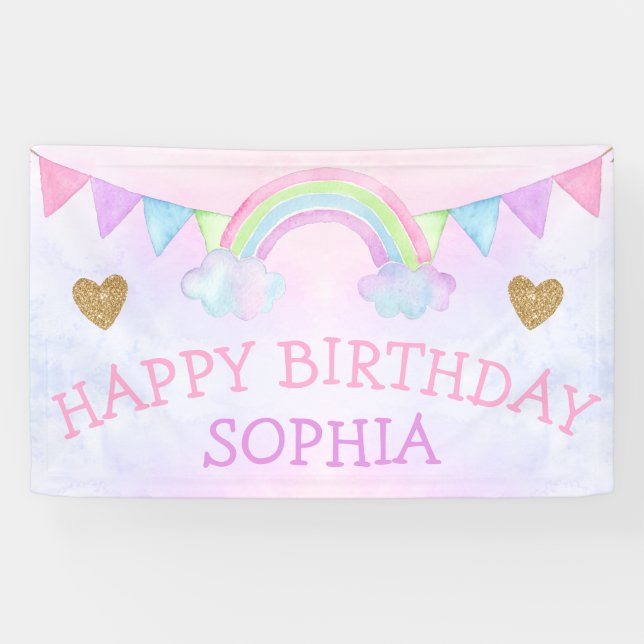 Magical Rainbow Pastel Girl Birthday Party Cute Banner (Horizontal)