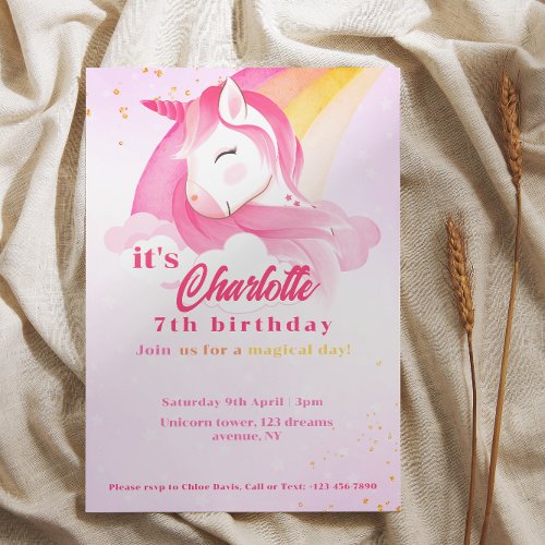 Magical Rainbow Pastel Unicorn birthday Invitation