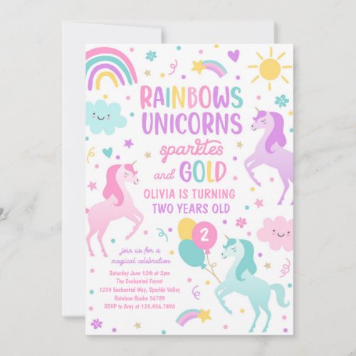 Magical Rainbow Pastel Unicorn Birthday Party Invitation
