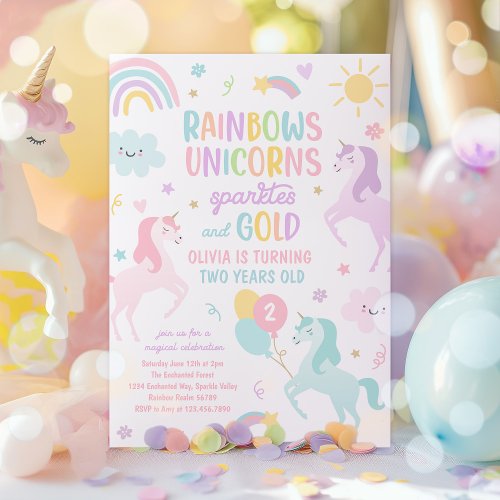 Magical Rainbow Pastel Unicorn Birthday Party Invitation